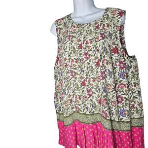 J. Jill Women’s Sleeveless Floral Blouse Rayon Scoop Neck Pink Patchwork Top M